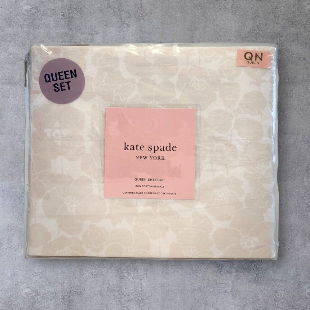 KATE SPADE QUEEN SHEET SET 100% Cotton White/Cream Floral 2 Piece set NWT